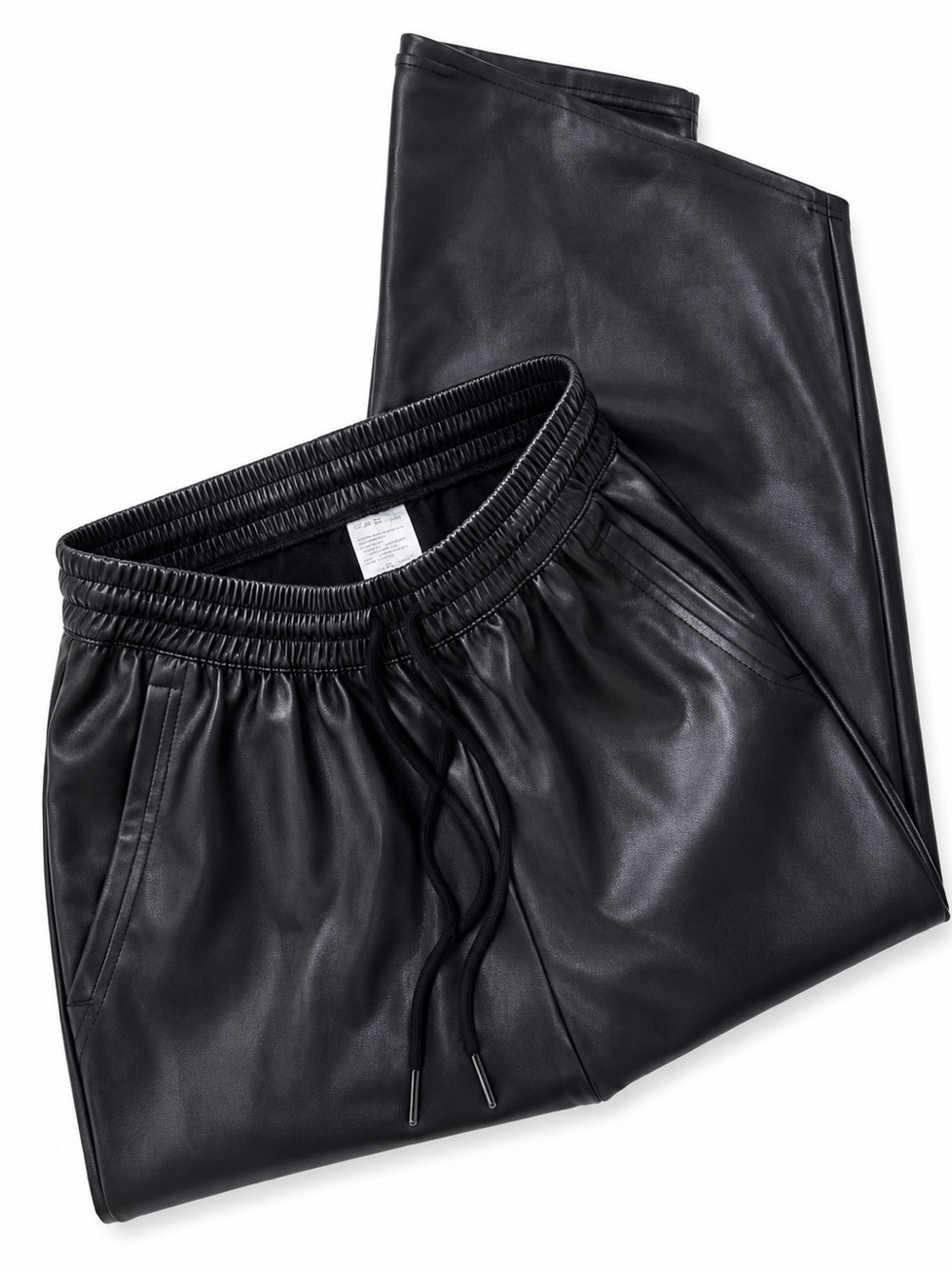Black Faux Leather Drawstring pants